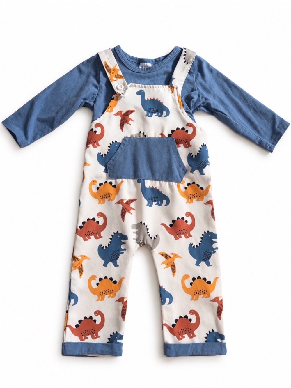 Blue & Multi Dino Print Kids Overalls - Unbranded